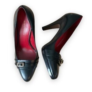 Banana Republic Black Leather Buckle Platform Heels 6.5